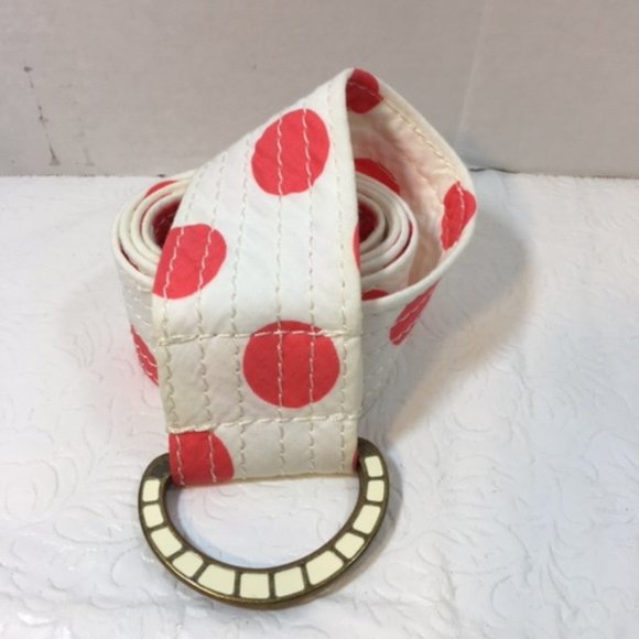 J. Crew Cloth Belt White Rose Red Polka Dots - Picture 2 of 7